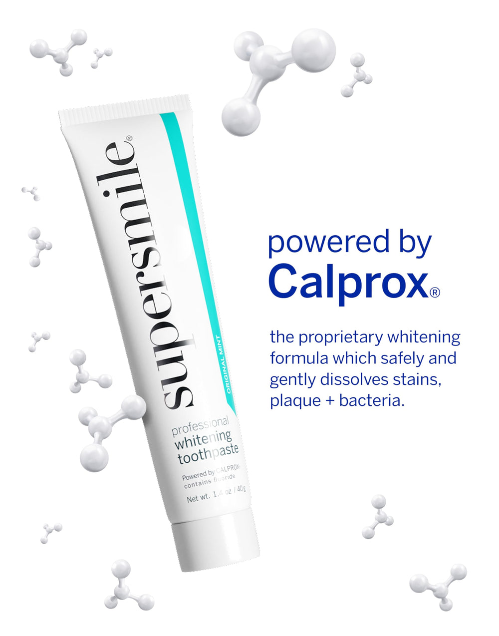Supersmile accelerator bottle close-up for a faster whitening routine.