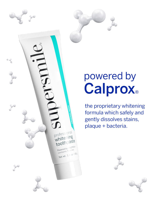 Supersmile accelerator bottle close-up for a faster whitening routine.