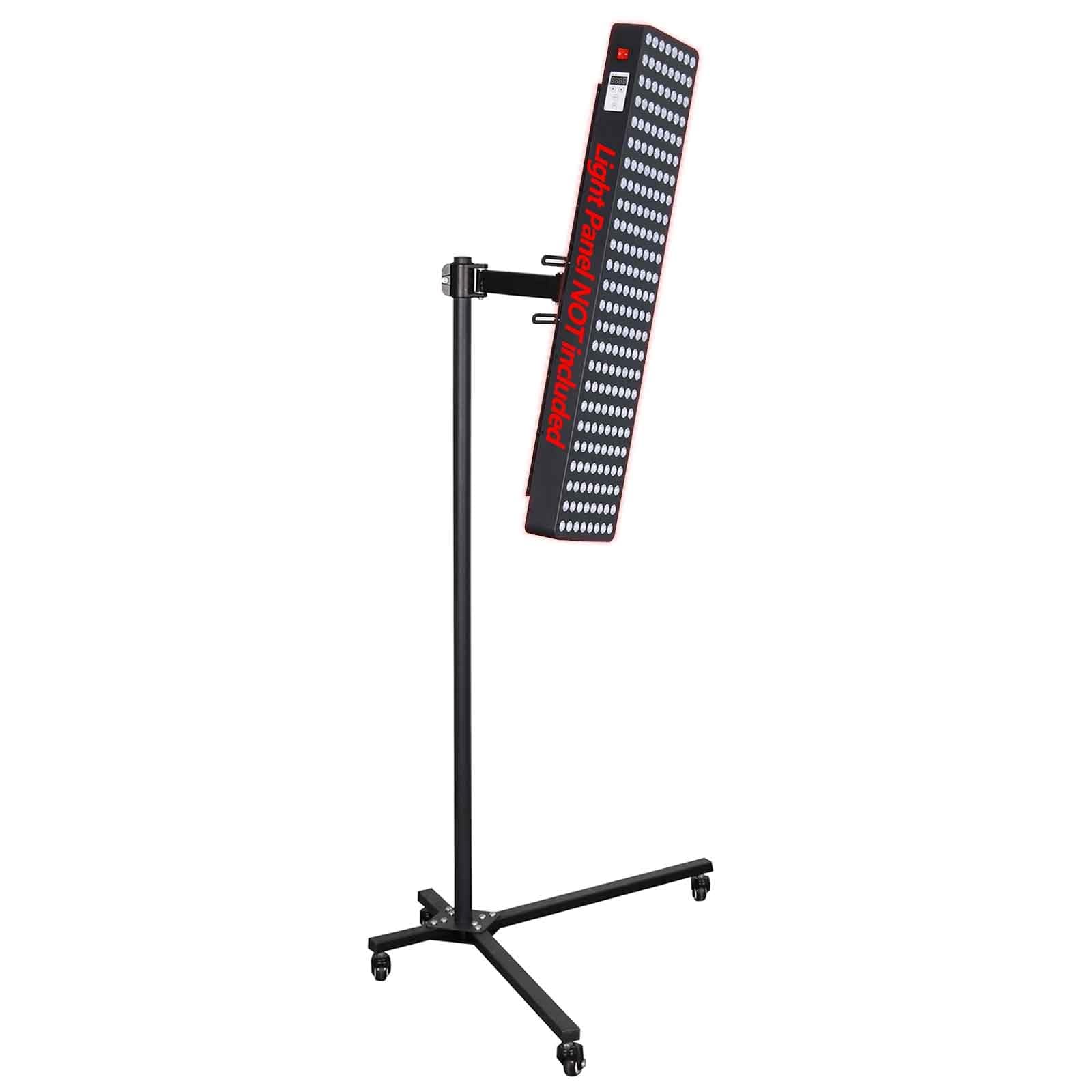 Supersred red light stand with mobile rollers for easy repositioning during sessions.