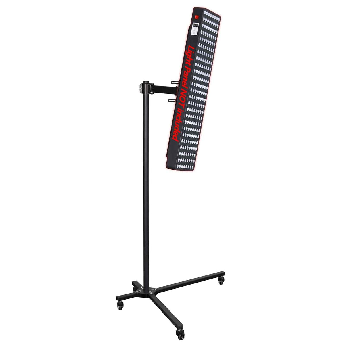 Supersred red light stand with mobile rollers for easy repositioning during sessions.