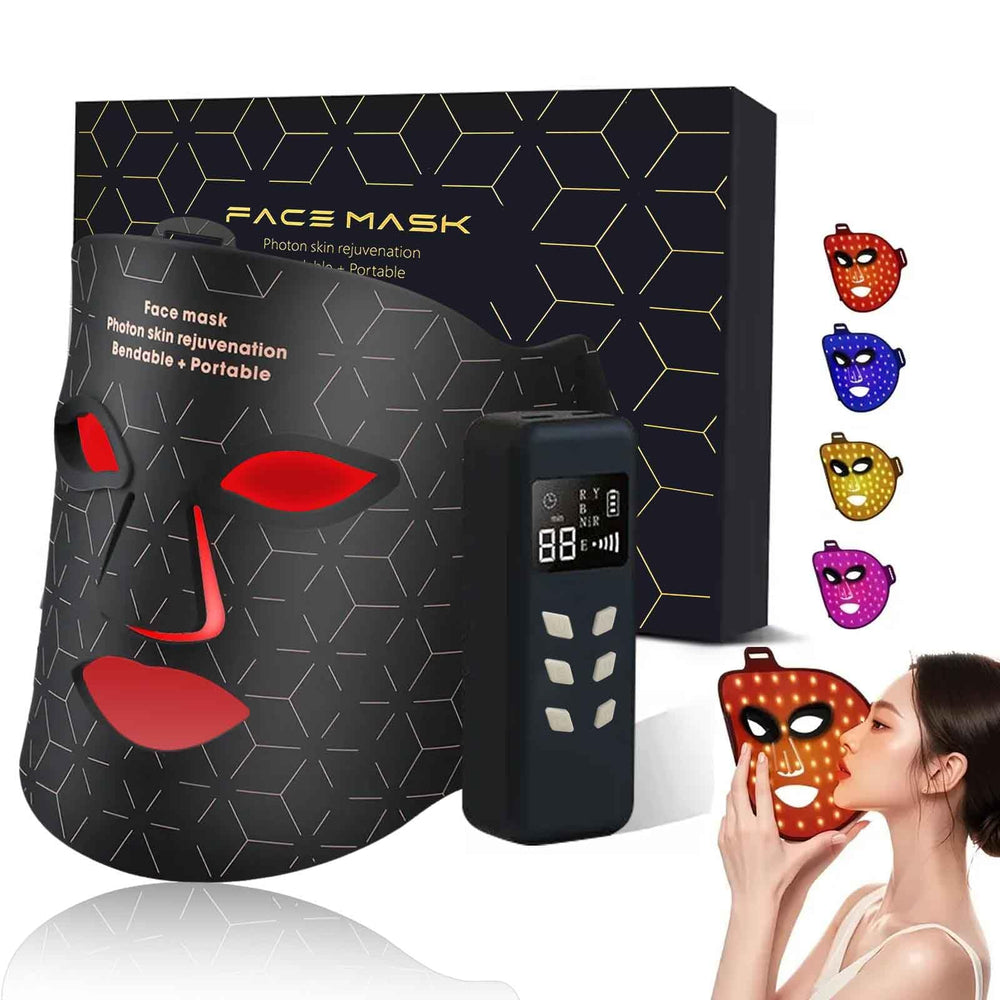 Supersred red light therapy mask on the face for at-home skincare.