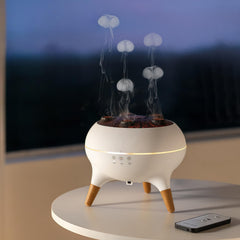 SUPNOVA jellyfish diffuser front view with Tang-inspired decor.