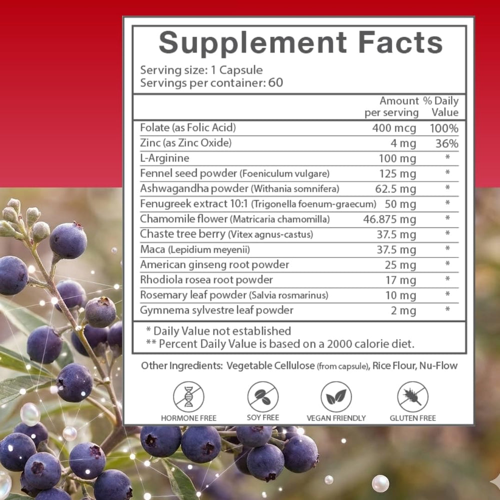 Label on Suppees Vitex Chasteberry highlighting gluten-free and dairy-free formulation.