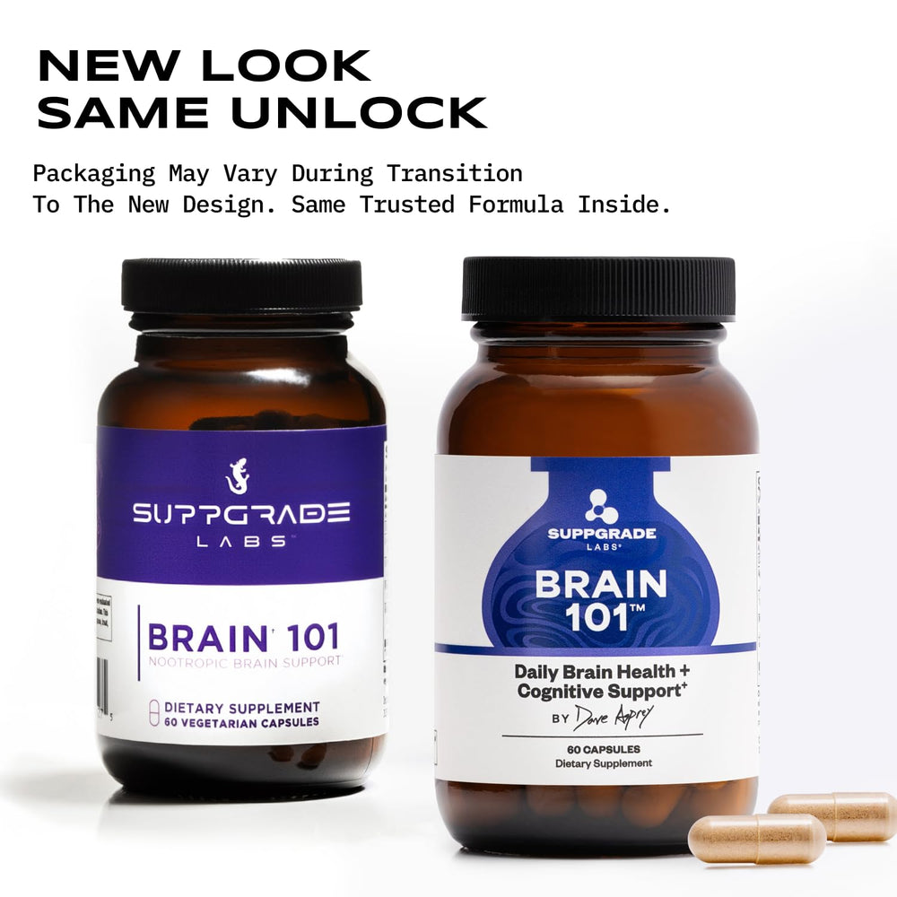 Suppgrade Labs Brain 101 bottle front view with clear daily-use labeling.