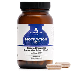Suppgrade Labs Motivation 101 bottle closeup highlighting a clean focus-ready formula