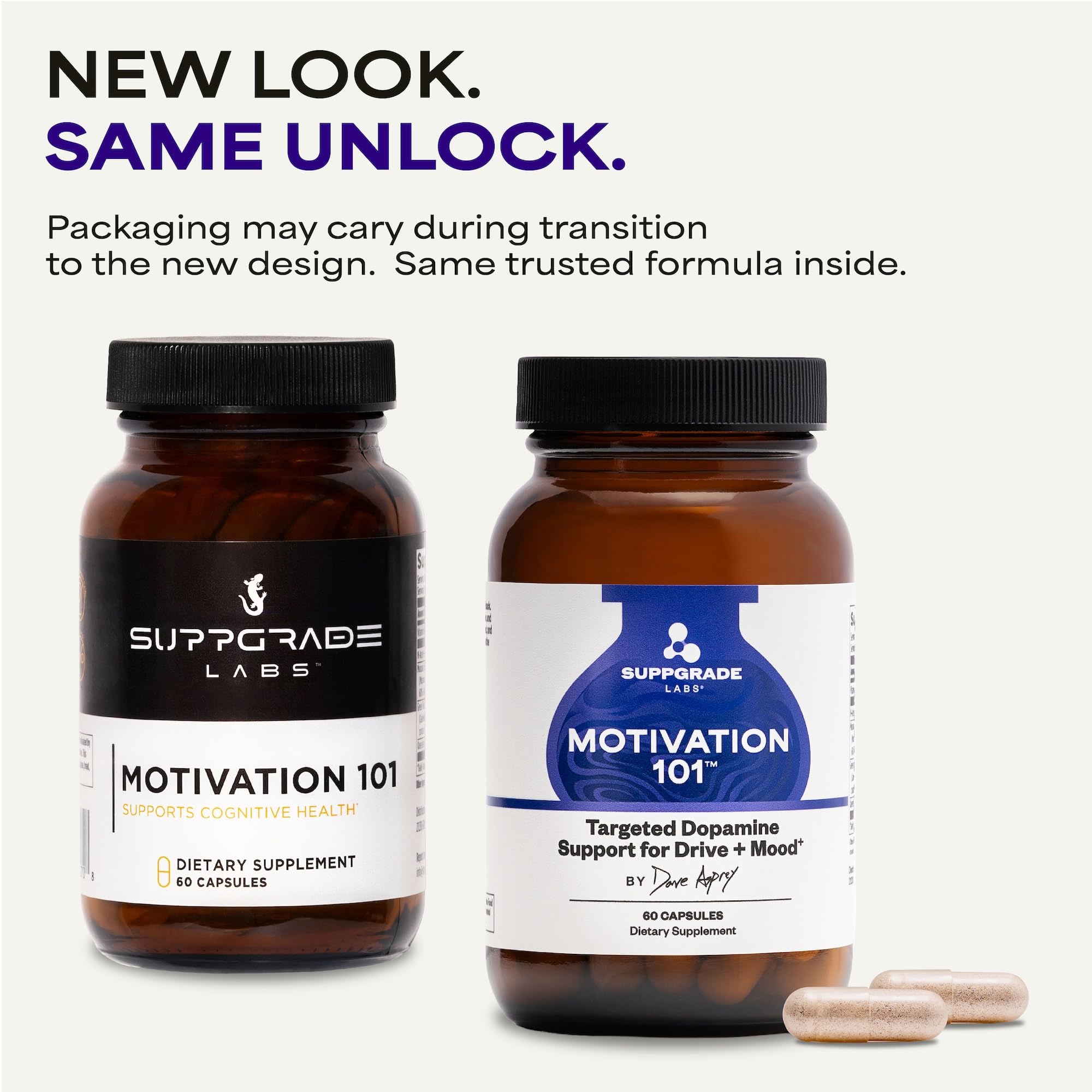 Suppgrade Labs Motivation 101 capsules being poured for daily use and motivation