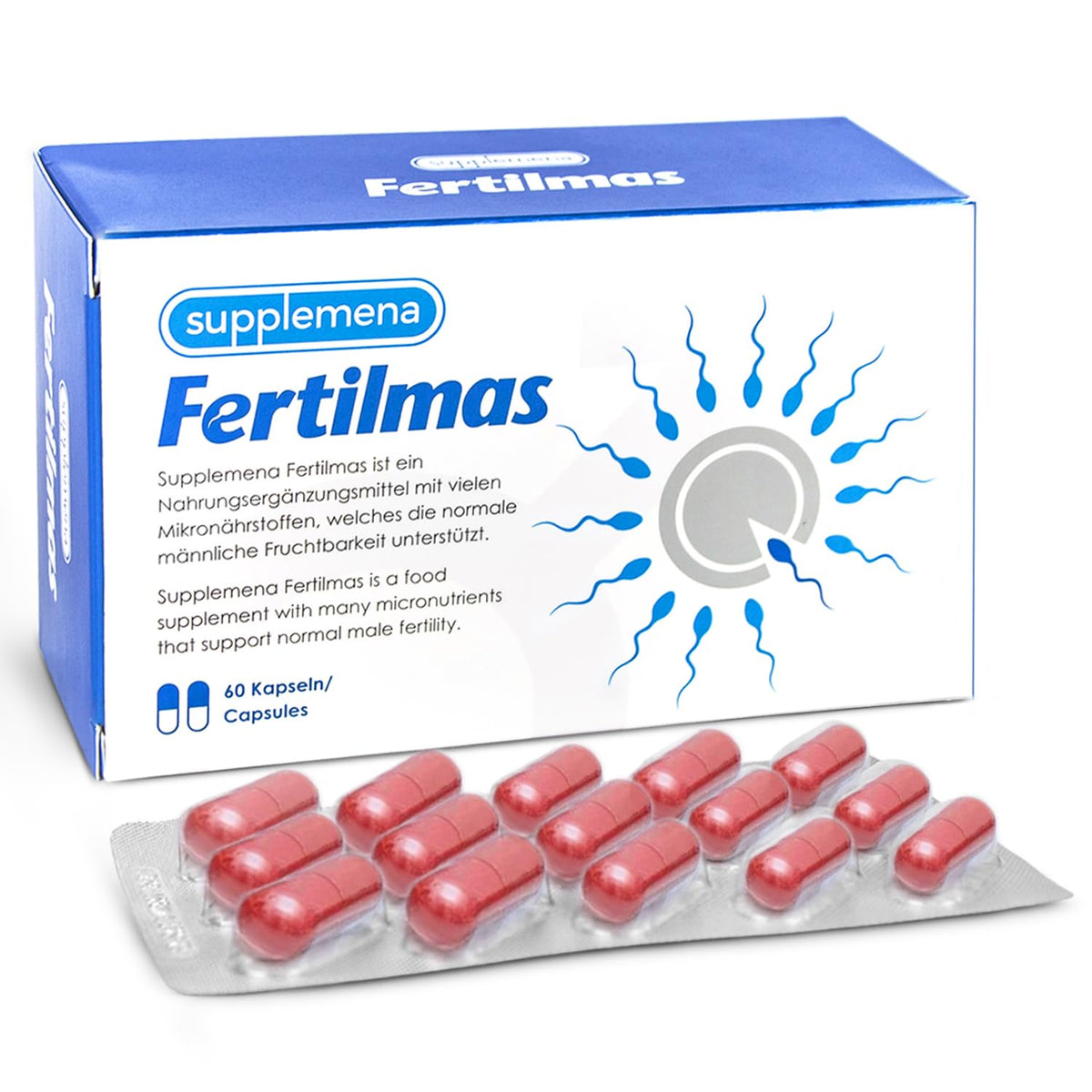 Supplemena Fertilmas bottle showing daily male fertility support in a premium bottle