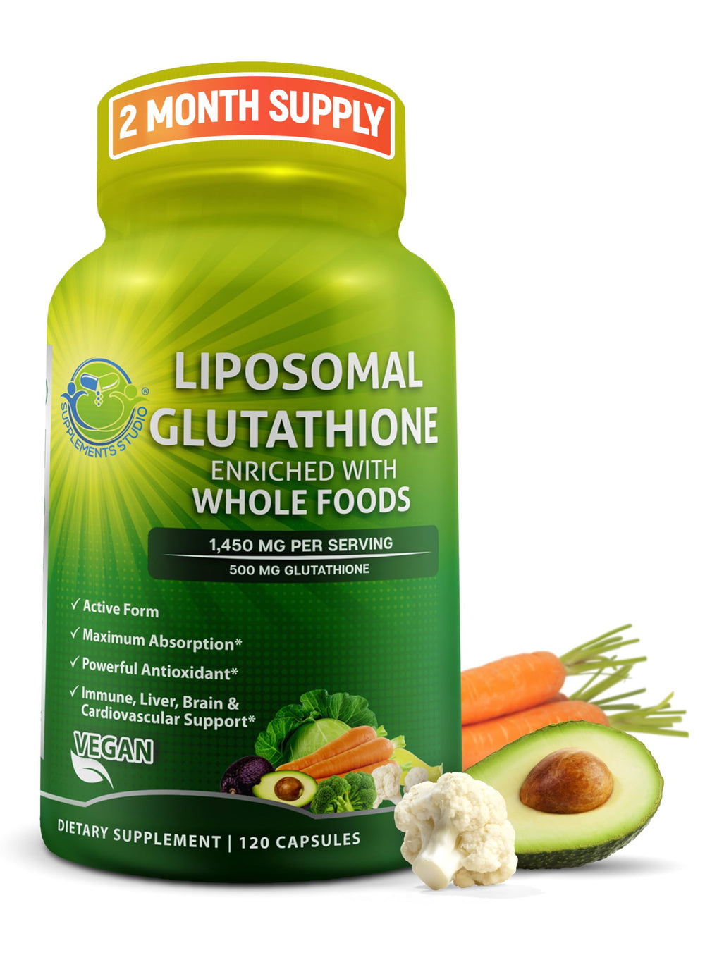 SUPPLEMENTS STUDIO Liposomal Glutathione 500mg bottle for daily use and boosted absorption