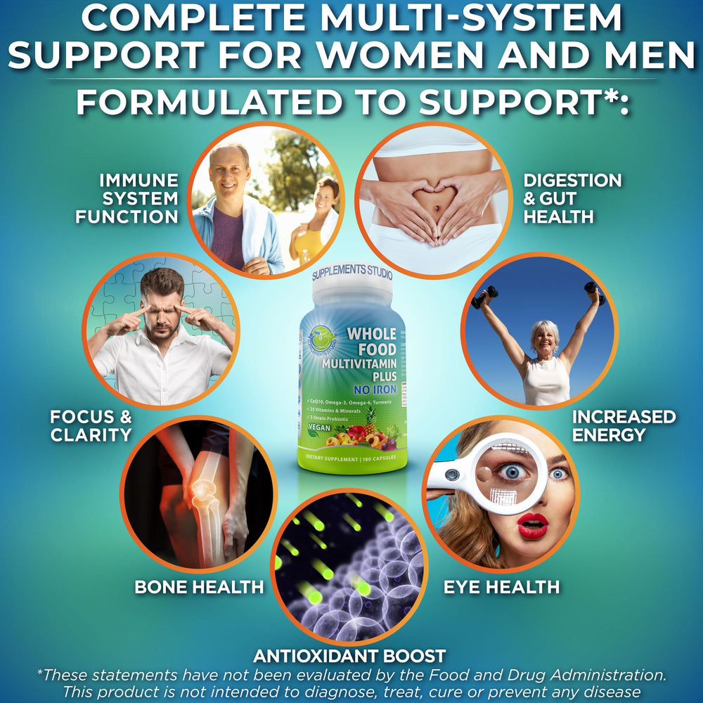 SUPPLEMENTS STUDIO organic fruits and vegetables basis highlights wholesome, plant-based nutrition