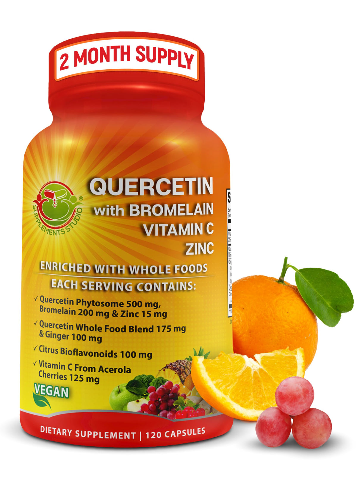 SUPPLEMENTS STUDIO Quercetin bromelain bottle front signals immune support and clarity.