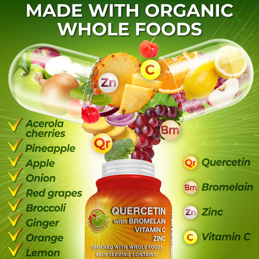 SUPPLEMENTS STUDIO Quercetin phytosome capsules closeup highlights potent antioxidant formula.