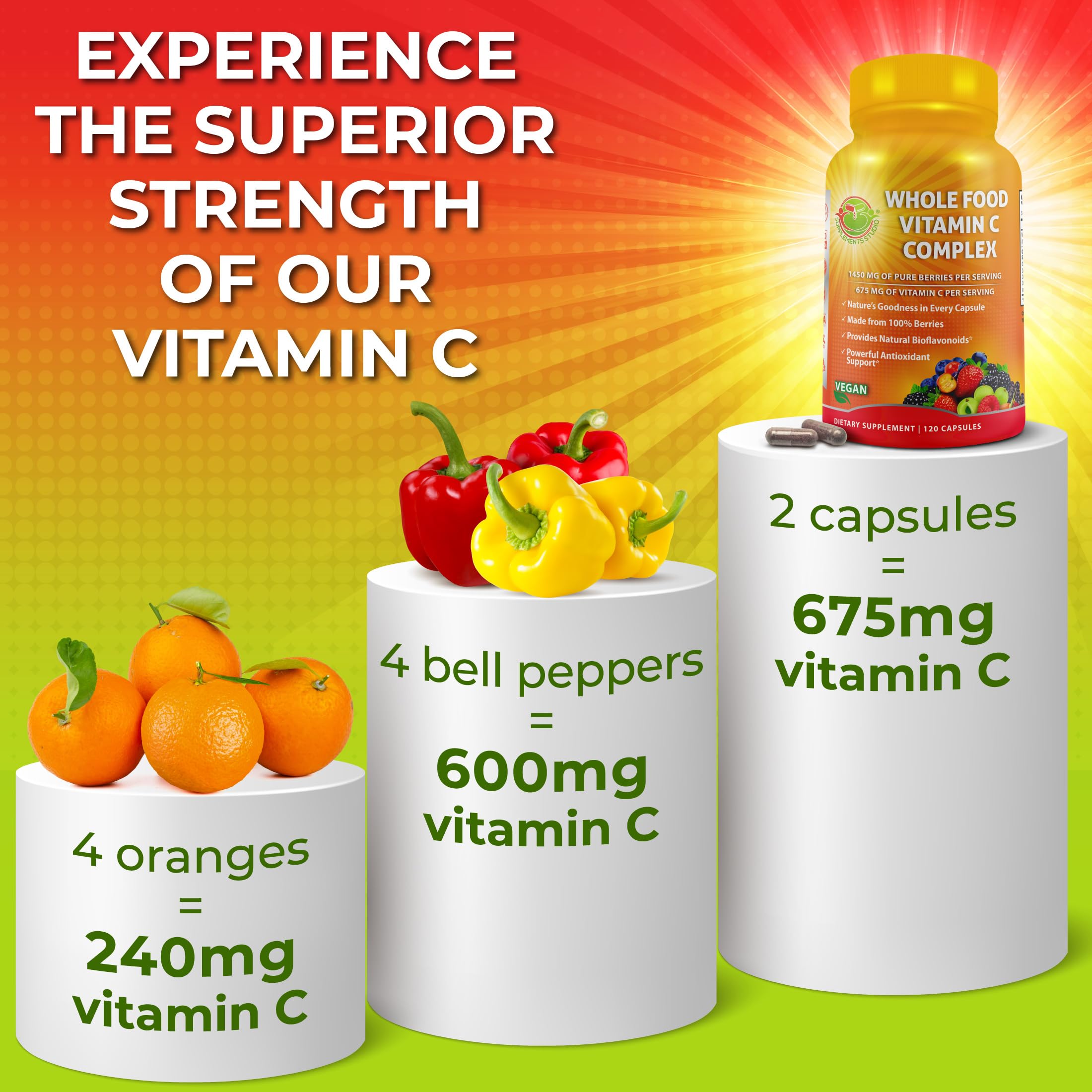 SUPPLEMENTS STUDIO Vitamin C capsules close-up for easy daily intake.