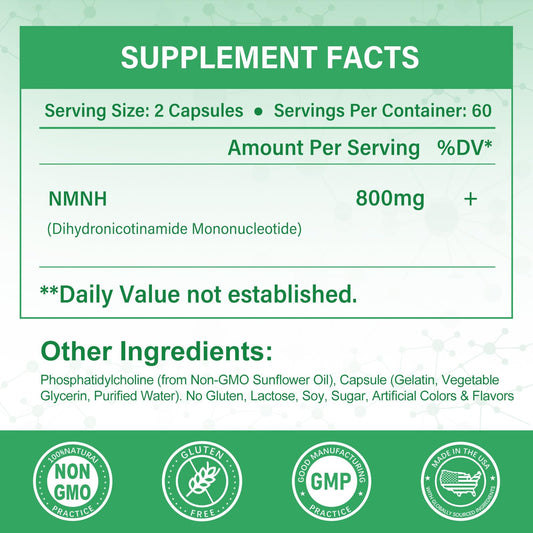 SUPRANOURISH NMNH capsules close-up highlighting 800 mg serving