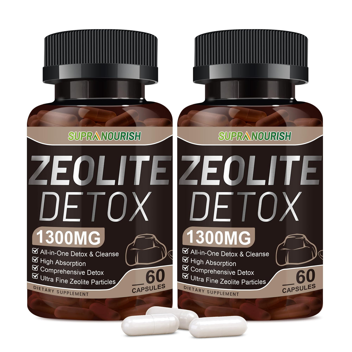 SUPRANOURISH Zeolite Detox capsules product shot for full-body cleansing support
