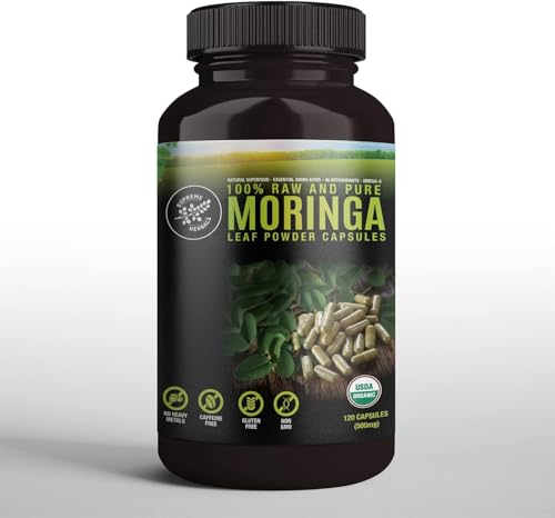 SUPREME HERBALS moringa bottle closeup, USDA Organic certification