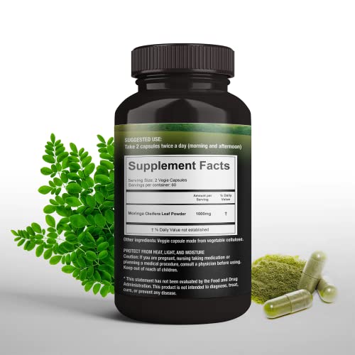 SUPREME HERBALS moringa capsules dosage illustration showing two capsules