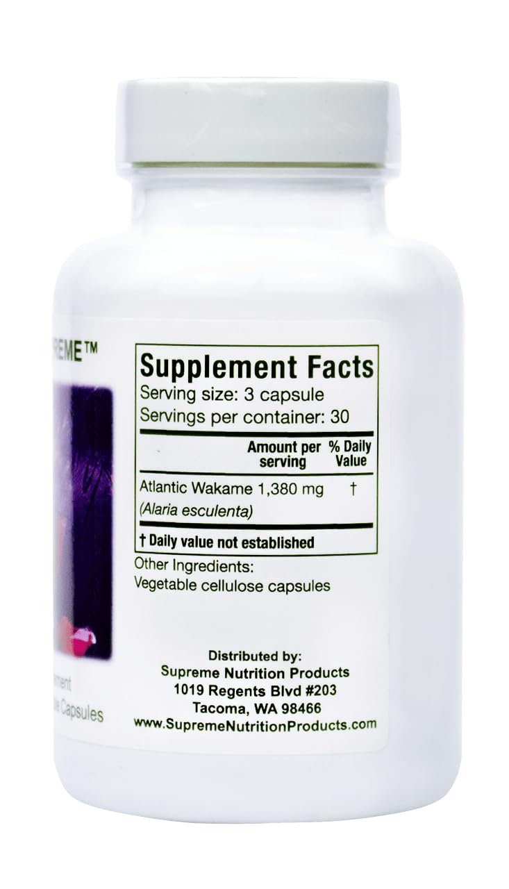 Alaria Supreme wakame capsules close-up, pure Atlantic wakame in easy-to-swallow form