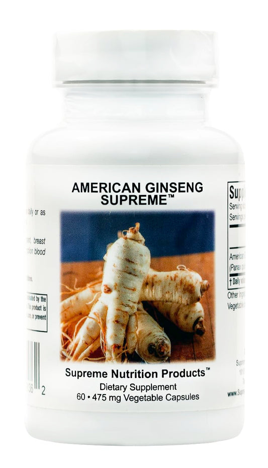 Supreme Nutrition American Ginseng Supreme bottle with capsules for daily wellness.