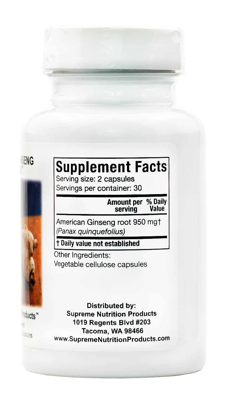 Supreme Nutrition American Ginseng Supreme label showing quality and standards.