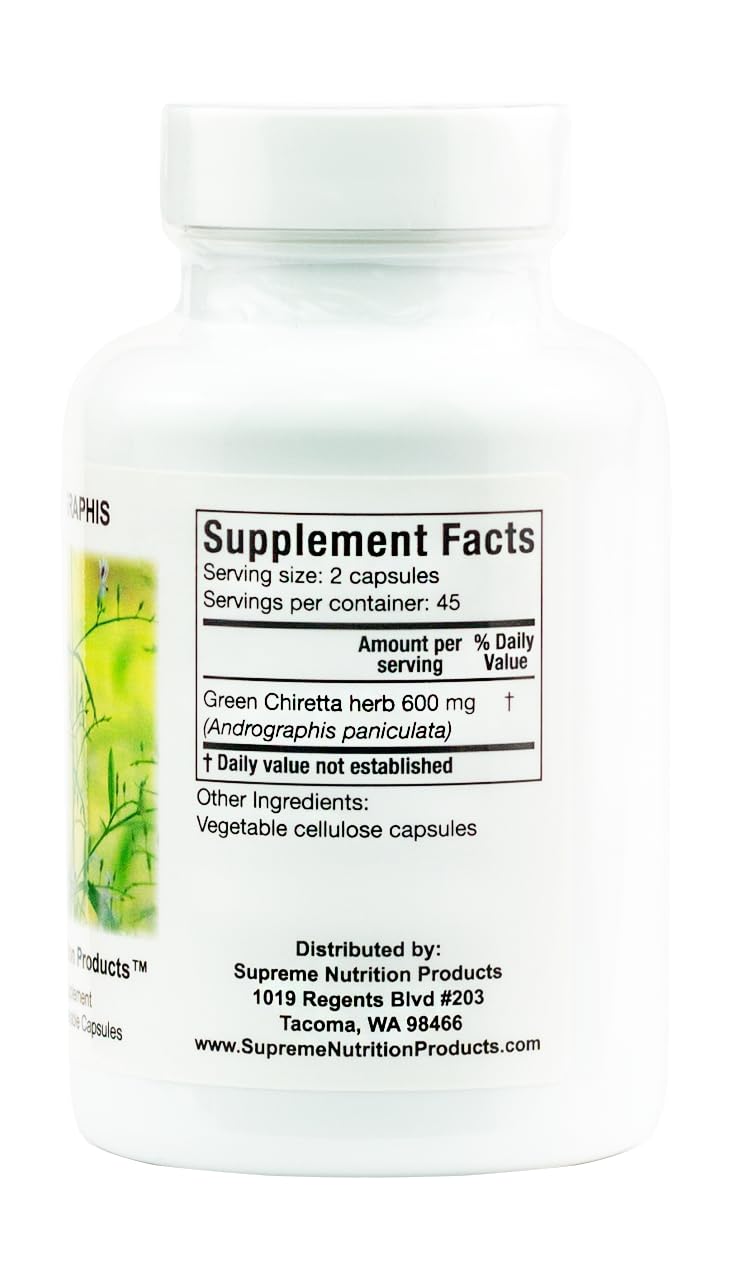 Supreme Nutrition Andrographis label close-up showing 100% pure herb