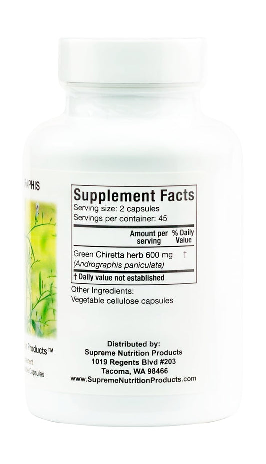 Supreme Nutrition Andrographis label close-up showing 100% pure herb
