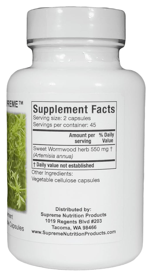 Supreme Nutrition Artemisia Supreme capsules closeup highlighting pure herb formulation