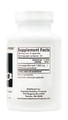 Supreme Nutrition Ashwagandha label detail showing quality and ingredients.