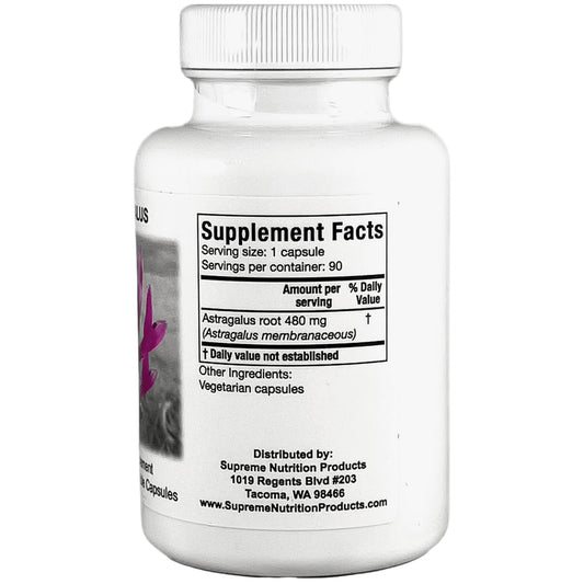 Supreme Nutrition Astragalus Supreme capsule close-up highlighting pure herbal formula