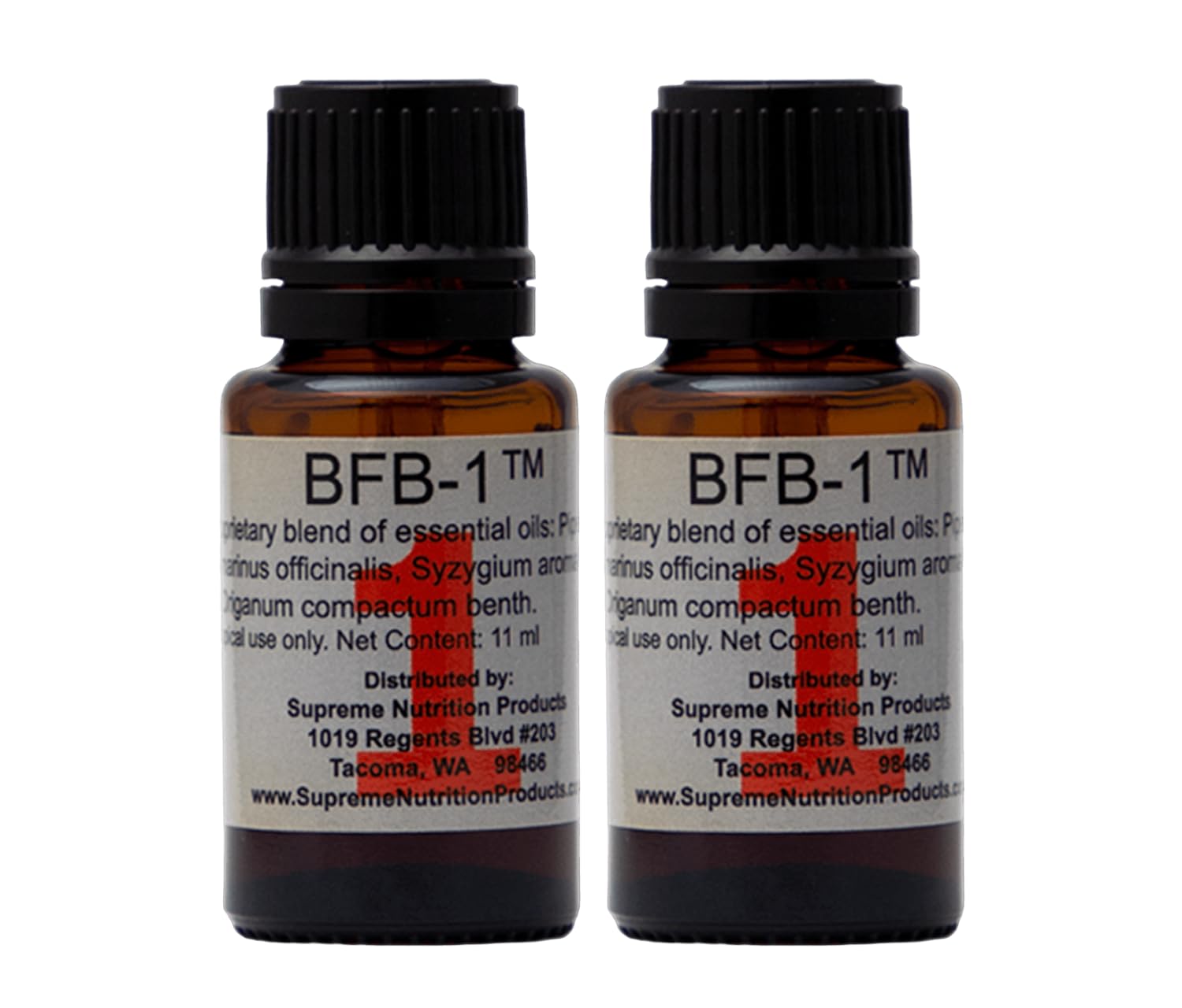 Supreme Nutrition BFB-1 bottle front for aromatherapy use
