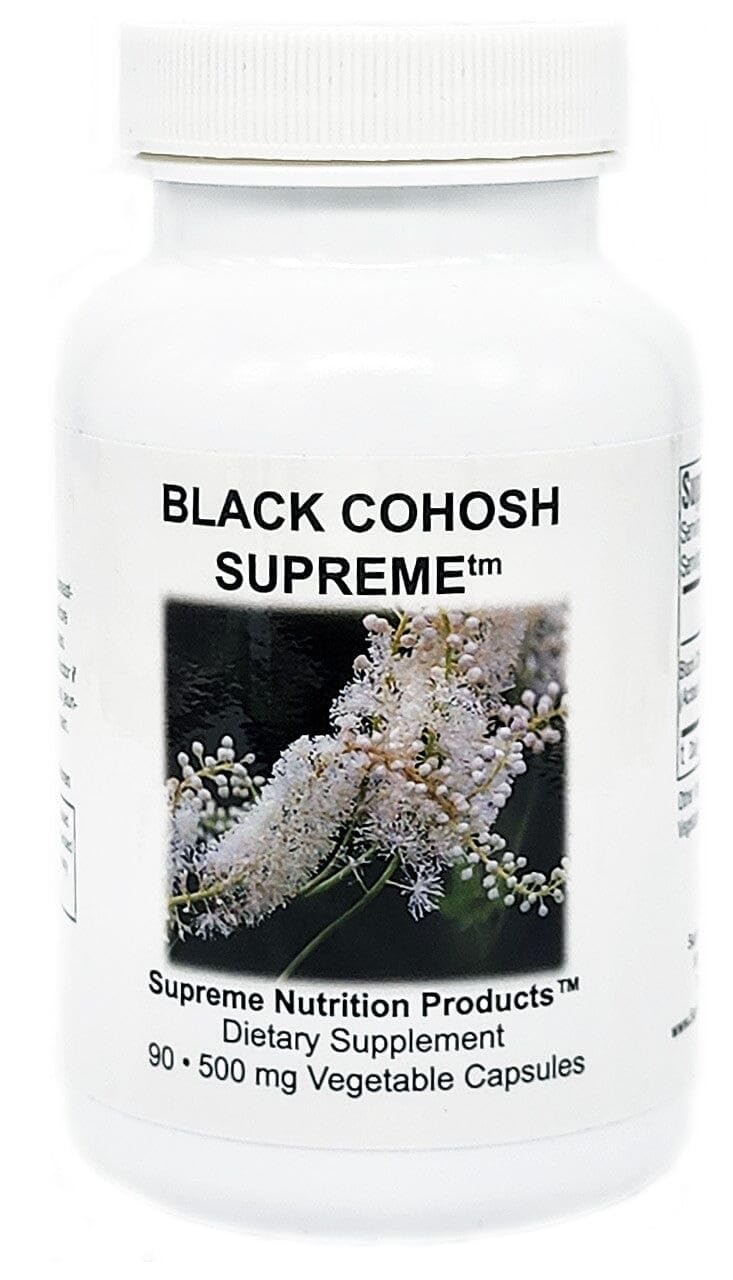 Supreme Nutrition Black Cohosh Supreme bottle with pure herbal capsules.