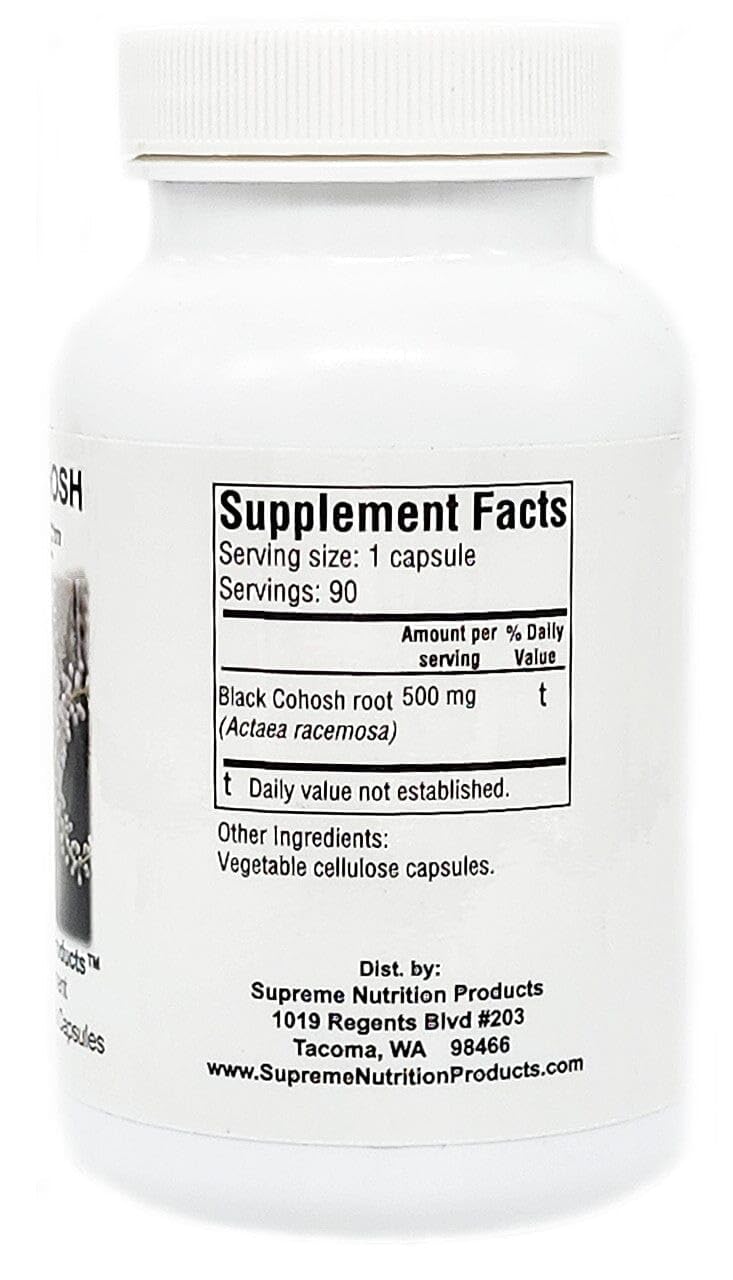 Closeup of Supreme Nutrition Black Cohosh Supreme capsules.