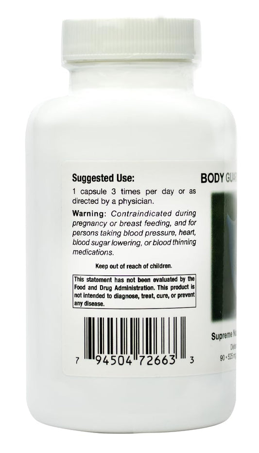 Supreme Nutrition Body Guard Supreme capsule close-up shows pure herb.