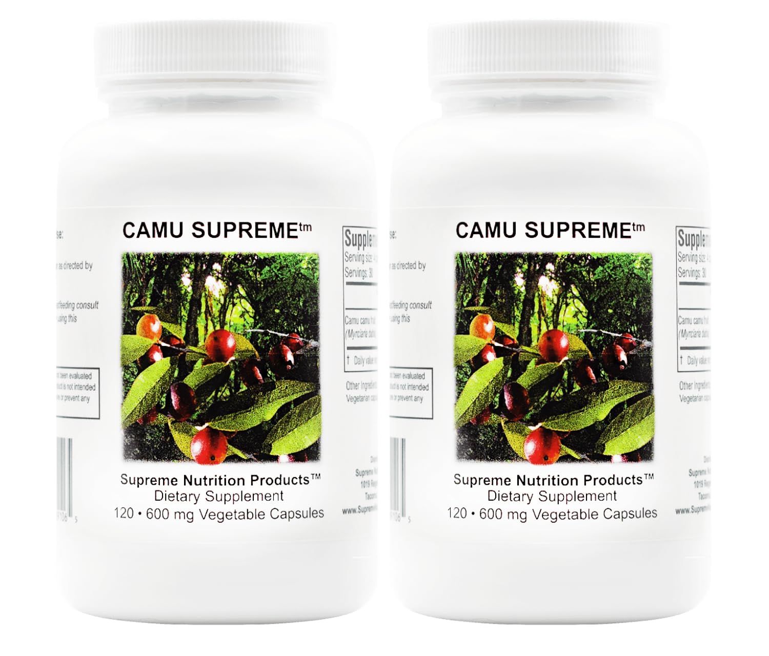 Supreme Nutrition Camu Supreme capsules in bottle for daily use.