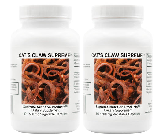 Supreme Nutrition Cat’s Claw Supreme bottle; pure herbal capsules for daily use.
