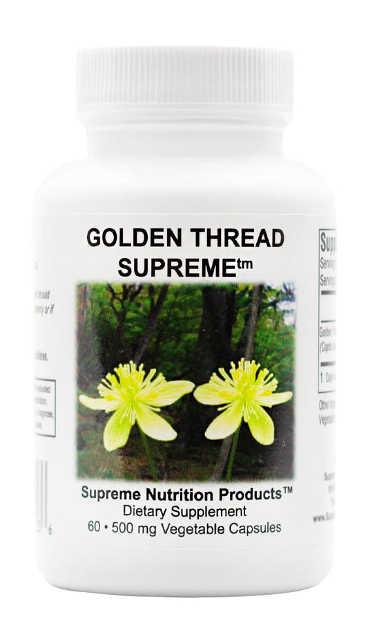 Supreme Nutrition Golden Thread Supreme bottle with label visible for daily wellness support.