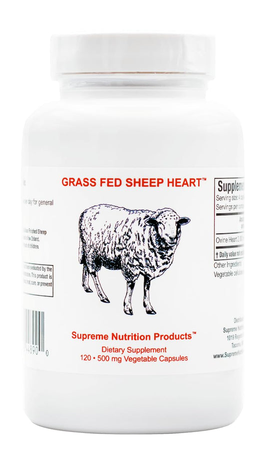 Supreme Nutrition Grass Fed Sheep Heart bottle showing capsules for daily supplement routine