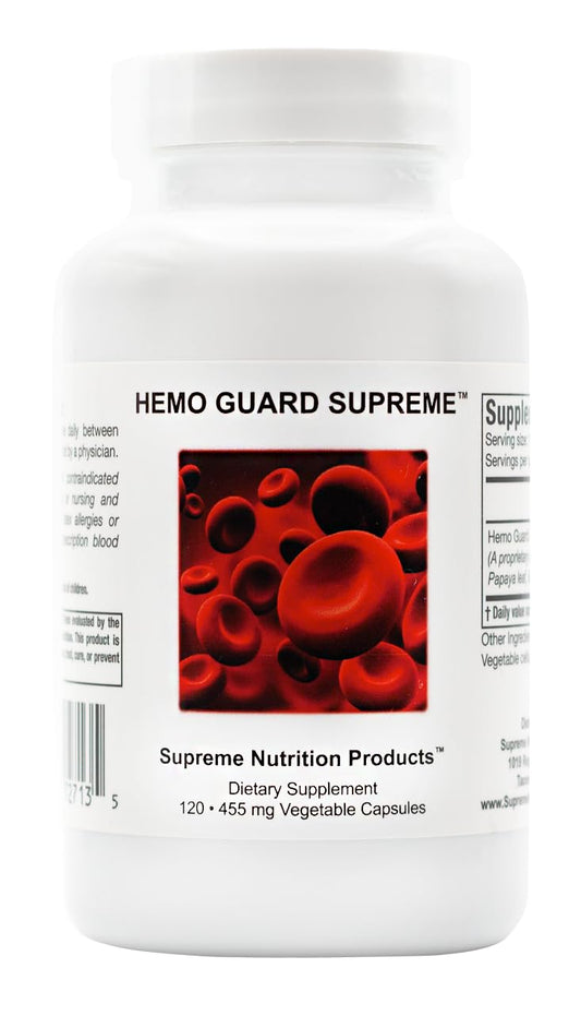 Supreme Nutrition Hemo Guard bottle with capsules for everyday herbal support.