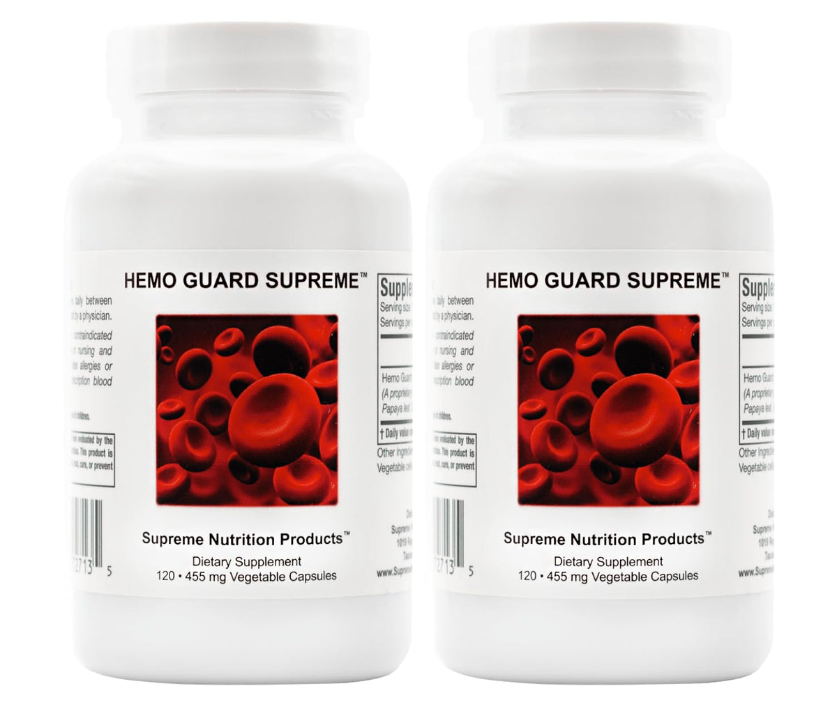 Supreme Nutrition Hemo Guard Supreme bottle front view with capsules for daily wellness