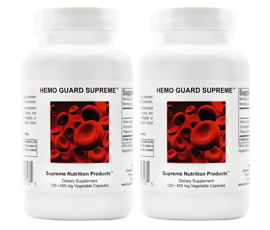 Supreme Nutrition Hemo Guard Supreme bottle front view with capsules for daily wellness