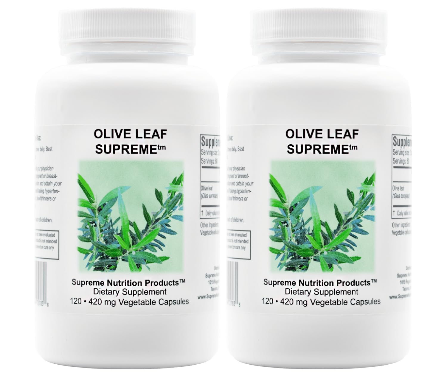 Supreme Nutrition Olive Leaf Supreme bottle showing pure olive leaf capsules for daily use