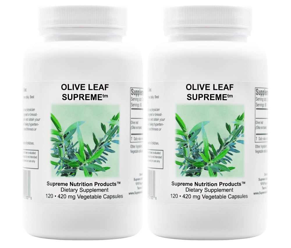 Supreme Nutrition Olive Leaf Supreme bottle showing pure olive leaf capsules for daily use