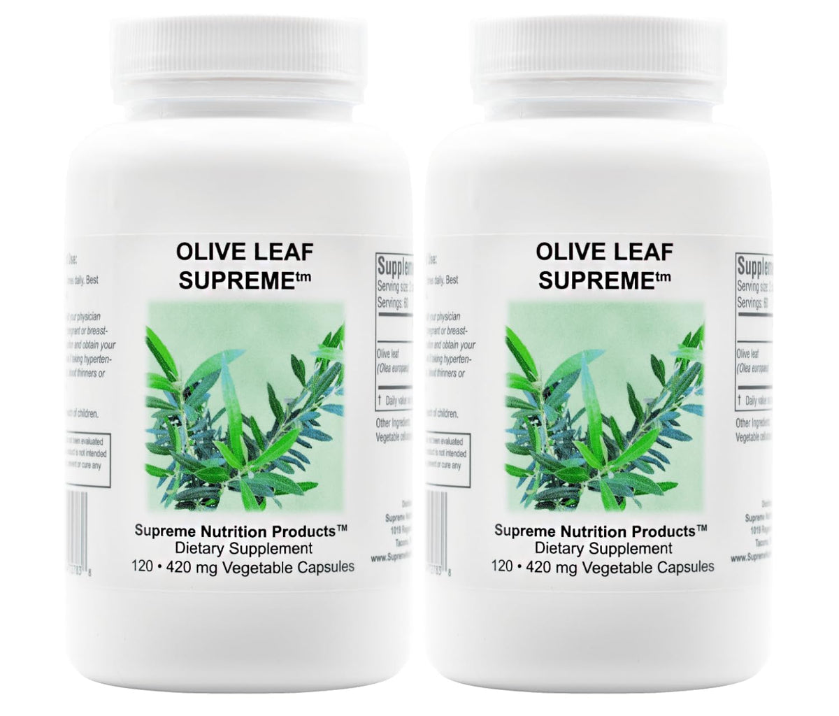 Supreme Nutrition Olive Leaf Supreme bottle showing pure olive leaf capsules for daily use