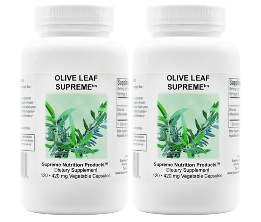 Supreme Nutrition Olive Leaf Supreme bottle showing pure olive leaf capsules for daily use