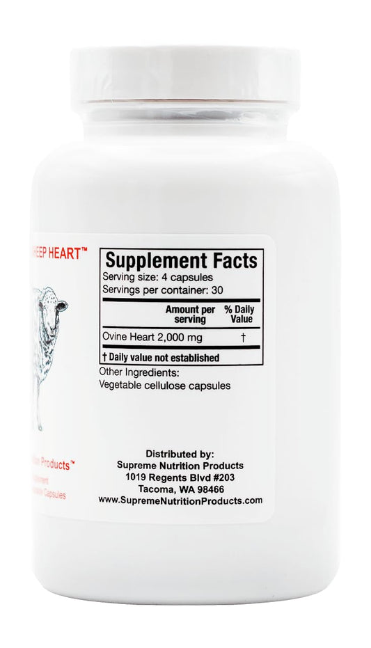 Supreme Nutrition ovine heart capsules close-up, convenient daily supplement.