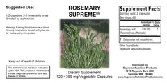 Rosemary Supreme bottle label highlights 100% pure rosemary leaf quality.
