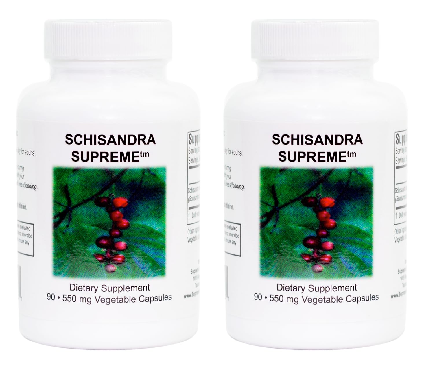 Supreme Nutrition Schisandra Supreme bottle with 90 vegetarian capsules for daily wellness.