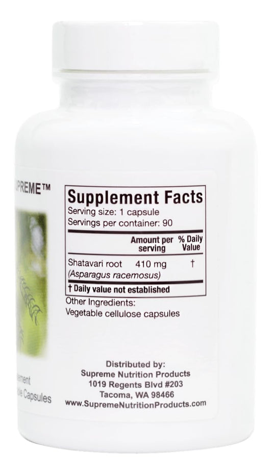 Shatavari Supreme capsule closeup highlighting purity and easy swallowability.