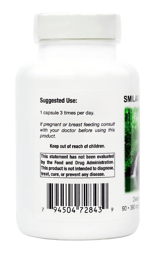 Supreme Nutrition Smilax Supreme label close-up highlighting the pure herb.