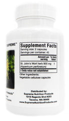 Supreme Nutrition St. John's Wort Supreme label highlighting purity and standards.