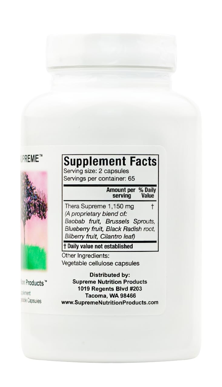 Supreme Nutrition Thera Supreme label close-up showing clean herbal formulation.